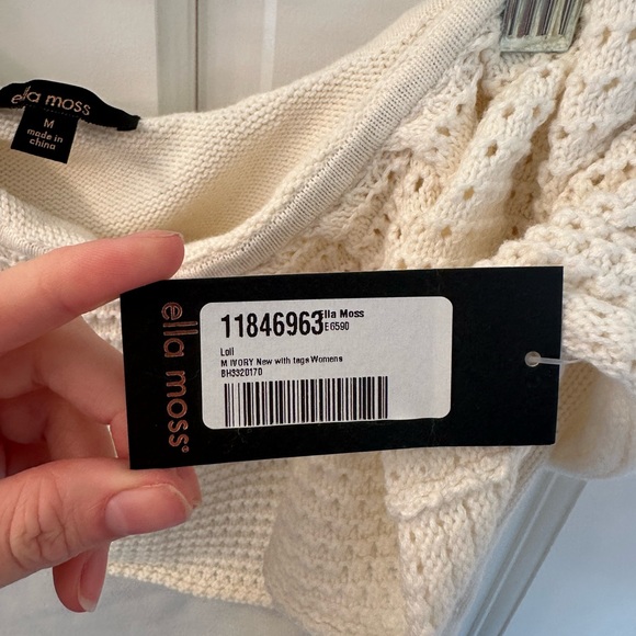 Ella Moss Ivory One shoulder Sweater Crochet Medium - Picture 4 of 5